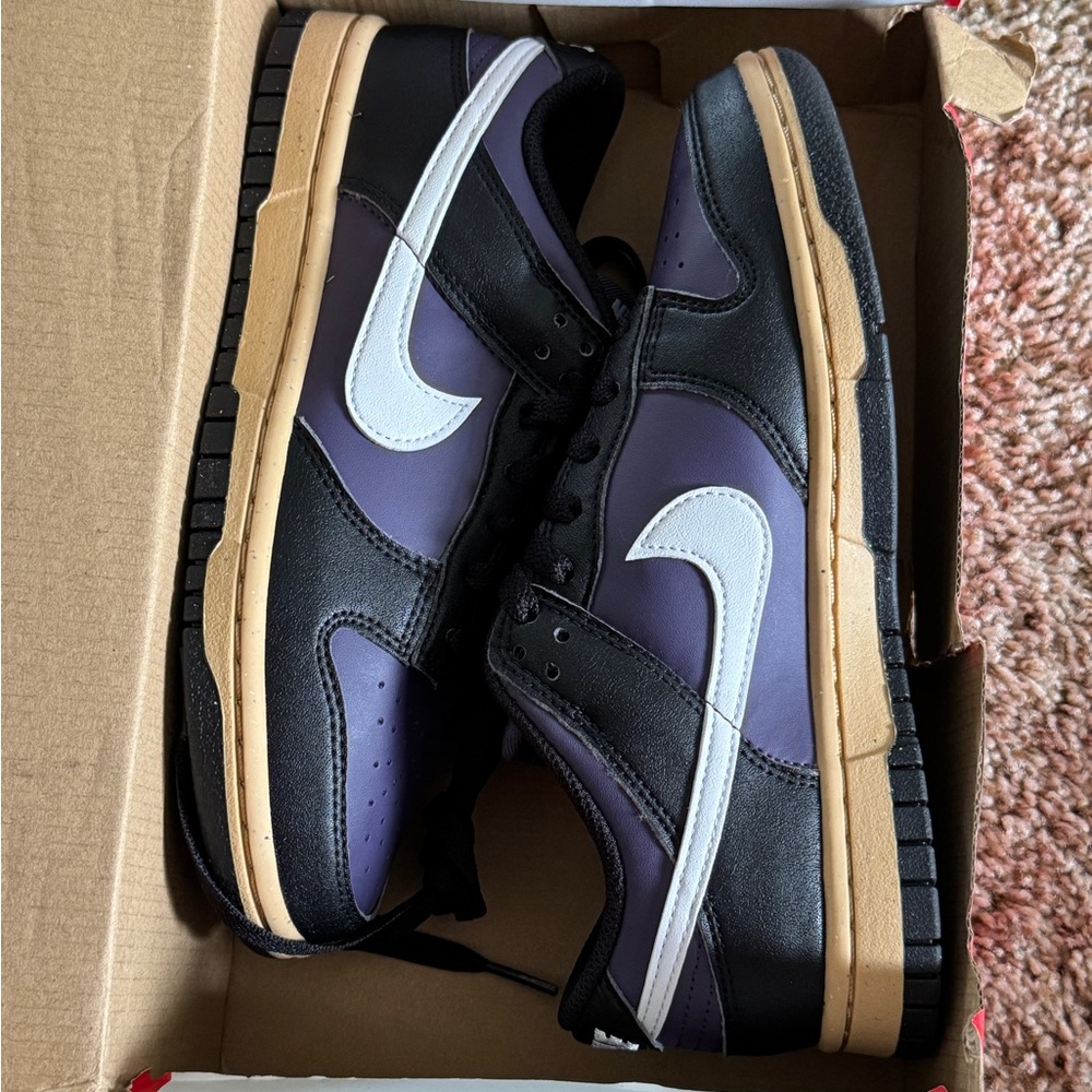 Nike Women’s Black and Purple Sneakers with White Accents Nike Dunks
